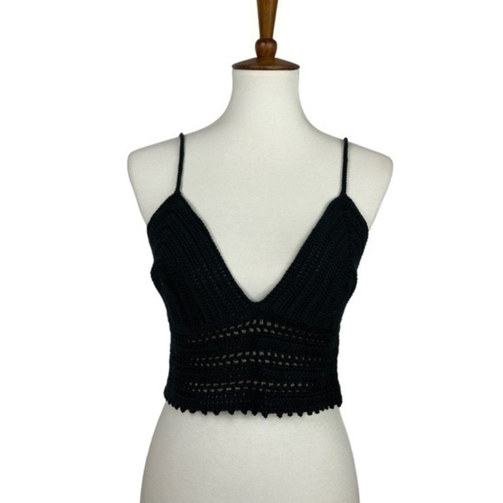 Moon Dreams Black Crochet V-Neck Bralette Top